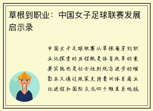 草根到职业：中国女子足球联赛发展启示录